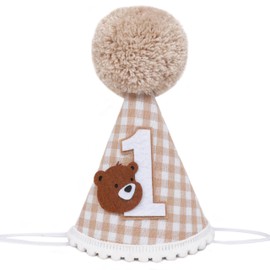 Agkvw Teddy Bear 1st Birthday Decoration Set - Little Bear Birthday Crown, Woodland Decor with Beary Camper Hat for Boys