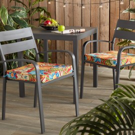 Greendale Home Fashions Outdoor 18-inch Square Reversible Seat Cushion, Aloha Crimson 2 Count