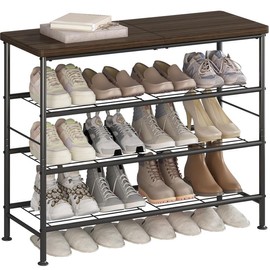 LINZINAR Shoe Rack Organizer, 4-Tier Large Capacity Shoe Rack for Closet, 16 Pairs Shoe Storage Shelf with MDF Top Board, for Entryway, Garage, Bedroom, Cloakroom - Color: Black