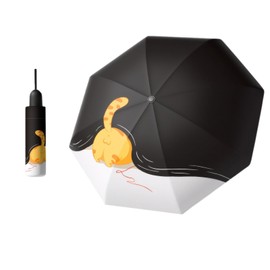 Meichoon Portable Compact Umbrella UPF50+ Sunshade Protection Lightweight Waterproof & Windproof Travel Accessory Foldable Cute Cat Pattern for Daily Use