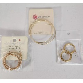 Unbranded Earrings Jewelry 3 Pairs Gold Tone Hoops Textured 1" Hoops Thin 2" Hoops~3/4 "