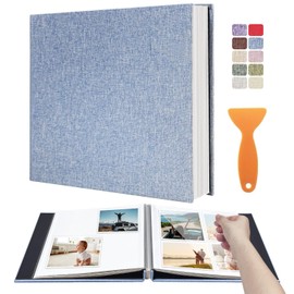 Photo Album Scrapbook – Holds 4x6, 5x7 & 8x10 Pictures – Self-Adhesive Pages for Baby, Wedding, Travel & Family Memories | Includes Metallic Pen & Scraper/Light Blue Large DIY Memory Book for Gifts