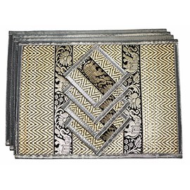 Hand-Woven Wicker Reed Placemats Coaster Set Alternative to Plastic Heat Resistant Thai Style Durable Easy to Clean for Dining Table Set of 4 (Medium, Grey)