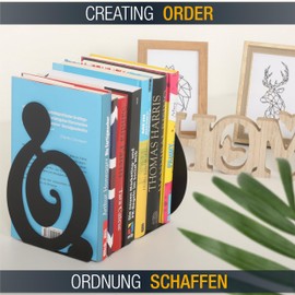 RICOO Bookend Black Bookend for Shelf, Bookends, Book Stopper, BS203Bx2, Book Holder, Bookends Metal Vintage, 1 Pair (2 Pieces)