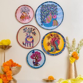 RITUALISTIC Gondh Wall Plates for home decoration | Wall decor items for living room | Metal Wall décor | Gift items for unisex | wall art | wall showpiece|Home Décor Gift Items | Set of 5 plates