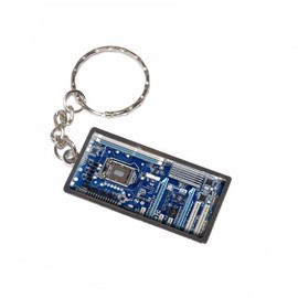 Blue Computer Motherboard - Processor CPU Memory Keychain Key Chain Ring