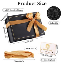 Gift Box with Lid 25 x 18 x 8.5 cm, Rectangular Gift Packaging Birthday with Bow, Gift Box with Lid for Wedding, Birthday, Christmas (Black)