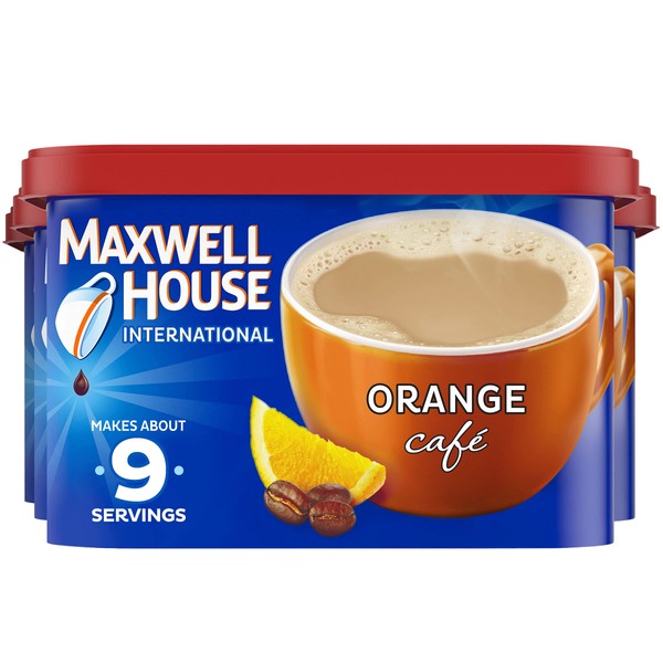 Maxwell House International Orange Café-Style Instant Coffee Beverage Mix 9.3 oz Canisters (Pack of 4)