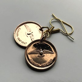 1967 Canada 1 Cent coin earrings Canadian rock dove pigeon Ottawa Toronto Montreal Vancouver Calgary Edmonton Quebec Niagara Winnipeg Hamilton Ontario British Columbia Alberta Manitoba Halifax e000010