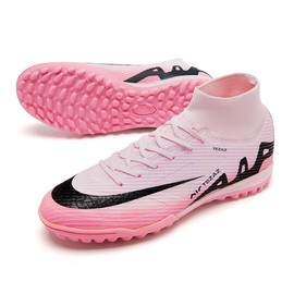 Kids Soccer Shoes Indoor Futsal Turf Big Boys Soccer Cleats Youths TF High-Top Football Boots for Athletic Training Pink Size 4