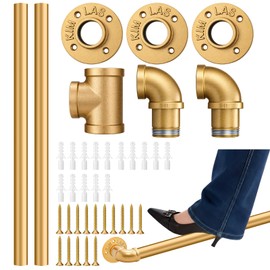Zonon 6 ft Bar Foot Rail Kit Bar Rest Brackets Undercounter Mount Hardware and Tubing Complete Kit Foot Railing Stainless Steel Brass Finish for Kitchen Island Indoor Outdoor Stairs Loft Porch(Gold)