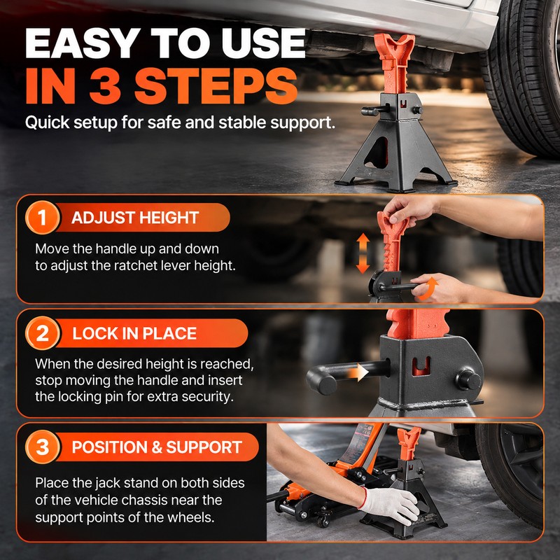 Heavy Duty Jack Stands for Vehicle Lifting – Locking Steel