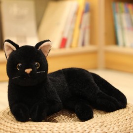 TUKVESZE Black Cat Plush Soft Plush Cat Toy, 12 inch Realistic Black Cat Stuffed Animal Gifts for Boys and Girls (Black)