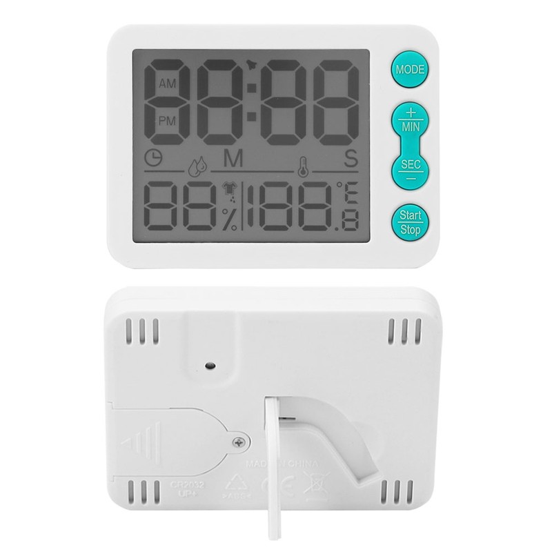 TS‑9606 Multifunctional Indoor Thermometer Hygrometer Clock Temperature and Humidity MeterWhite