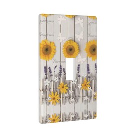 Sunflowers On Wooden Print Light Switch Cover Artistic Wall Plate Crafted Single Toggle Bathroom 1 Gang Decor