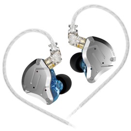 KINBOOFI KZ ZS10 Pro - Audífonos intraurales de Metal, Alta fidelidad, 4BA+1DD, con 5 Controladores, Placa Frontal de acero Inoxidable y Cable extraíble de 2 Pines (sin micrófono, Azul)