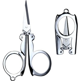 Byochodo Stainless Steel Scissors, Foldable, Portable, Mini Scissors, Cutter, Small, Hang on Key Chain, For Crafts, Camping, Outdoors, Travel