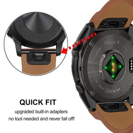 TRUMiRR Band for Garmin Fenix 8 51mm / 7X / 6X Pro / 5X Plus, 26mm Genuine Leather Watchband Quick Fit Strap for Instinct 3 Solar 50mm / Epix Pro 51mm / Enduro 3