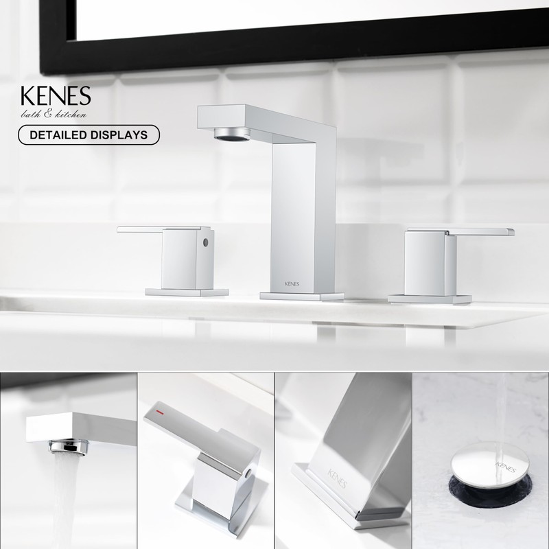 KENES Polished Chrome Widespread Bathroom Faucet 2 Handle Bathroom Sink