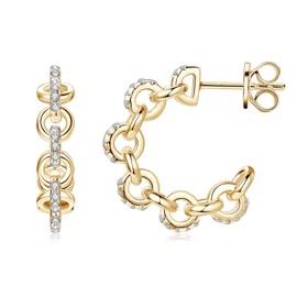 Moissanite - arete de aro abiertos para mujer, plata de ley S925, corte redondo, brillante, VVS1, con medio aros de diamantes chapados en oro blanco de 18 quilates, hipoalergénicos, con piercings