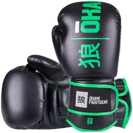 OKAMI Boxing Gloves Black Rumble Black/Green (12 oz)