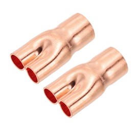 PATIKIL 5/8" x 3/8" x 3/8" ID Tee Tee Y Type Copper Fitting, 2 Pcs Welding Joint Split Union Intersection for HVAC, Air Conditioning Refrigeration System
