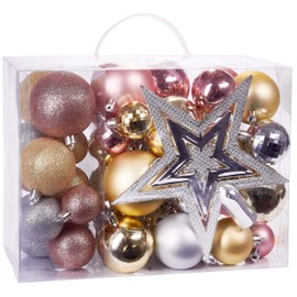 Brubaker, 50-Piece Christmas Baubles Set With Tree Topper - Artificial Christmas Decorations