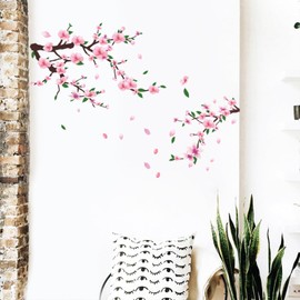 astylishome Wall Sticker Pink Flower Stickers Floral Walls Decals Floral Wallpaper for Baby Nursery Girls Bedroom Living Room Nature Plants Art Décor Decor 0212