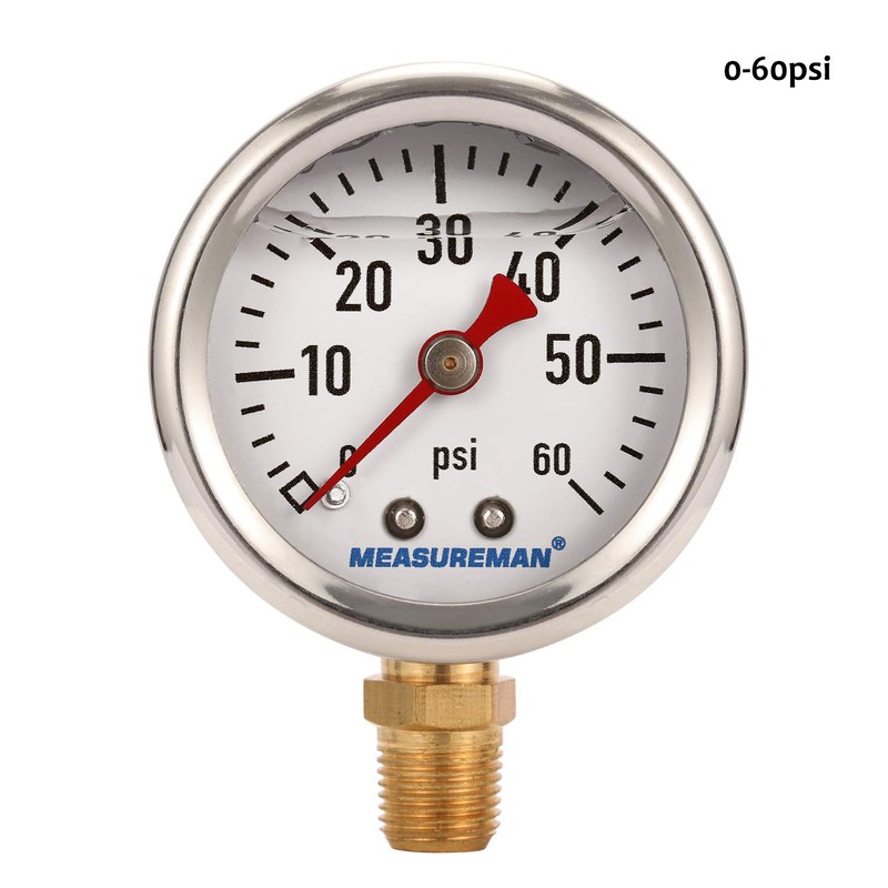 MEASUREMAN 1-1/2" Dial Size, Glycerin Filled Fuel Pressure Gauge, 304