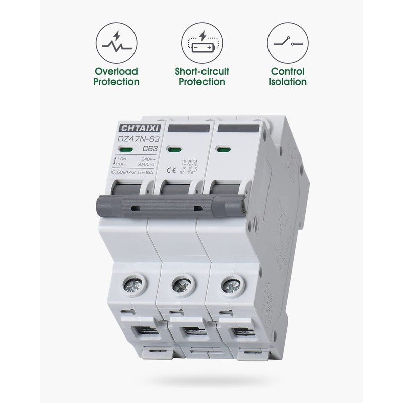 Chtaixi AC Miniature Circuit Breaker, 6 Amp 480V 3 Pole