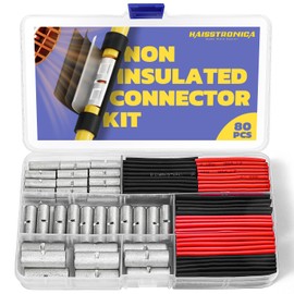 haisstronica Non Insulated Butt Connectors Kit, AWG 8-4 40pcs Tinned Copper Splice Terminals with 40pcs 3:1 Heat Shrink Tubing for Automotive Marine，Precision chamfered Uninsulated Wire Connectors