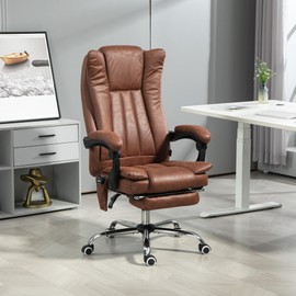 Vinsetto 6 Point Vibration Massage Office Chair, High Back Computer Chair with Heat, Adjustable Height, Reclining Backrest and Retractable Footrest, Brown