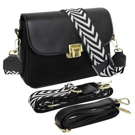 Women PU Leather Crossbody Bag, Elegant Satchel Handbag with Adjustable Strap Ladies Small Shoulder Bag Purse Black Evening Clutch with 3 Straps(Black)