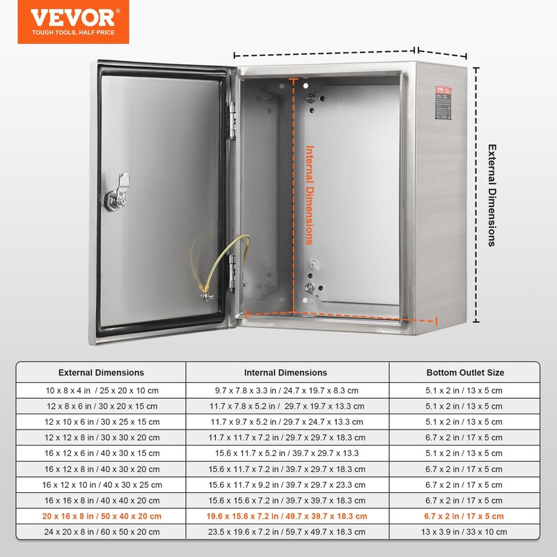 Steel Electrical Box, 20"x 16"x 8", 304 Stainless Steel Electrical