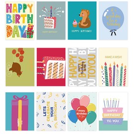 XBOGO 12PCS Birthday Cards Assortment, 4.13x 6.1 Inch 12 Cards with Envelopes and 18PCS Stickers,Congratulation Card Best Birthday for Husband Wife Mother Father Children Boys Girls