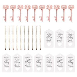 PATIKIL Vintage Key Bottle Openers, 10 Pcs Wedding Party Favor Souvenir Gift Set with Thank You Tag, Key Chains for Guests, Rose Golden, White
