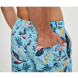 frueo Men's Swim Trunks,2 in 1 Quick Dry Beach Short Sun Protection Swim Shorts Swimming Board Shorts Swimwear Bathing Suits with Compression Liner and Zipper Pocket (1215)-RedLeafonLightBlue-XL