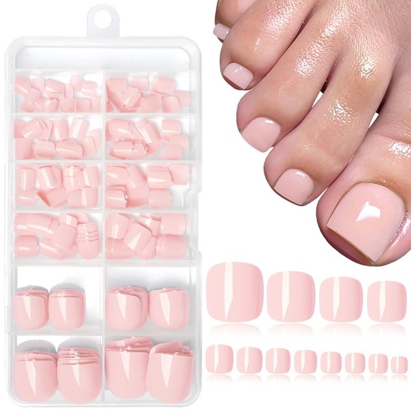 LoveOurHome 240pc Light Pink Press on Toenails Women Fake Toe