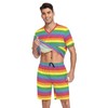 BRIVOKA Men's Rainbow Stripe Short Sleeve Pajama Set Rainbow PJ