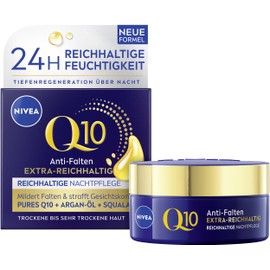 NIVEA Q10 Night Cream, Firming Face Care with Q10, Organic Argan Oil and Squalane, Face Cream for Very Dry Skin, Q10 Anti-Wrinkle Extra Rich Night Cream (50 ml)