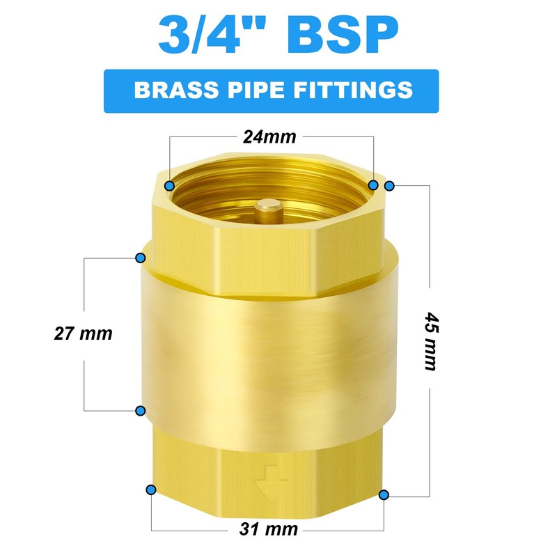 ERGAOBOY 2 Pcs One Way Brass Check Valve, 3/4" BSP