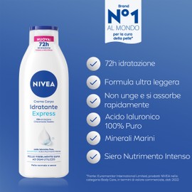 NIVEA Feuchtigkeitsspendende Körpercreme Express 250 ml, 72h Feuchtigkeitscreme angereichert mit reiner Hyaluronsäure, Meeresmineralien und intensiv pflegendem Serum, feuchtigkeitsspendende