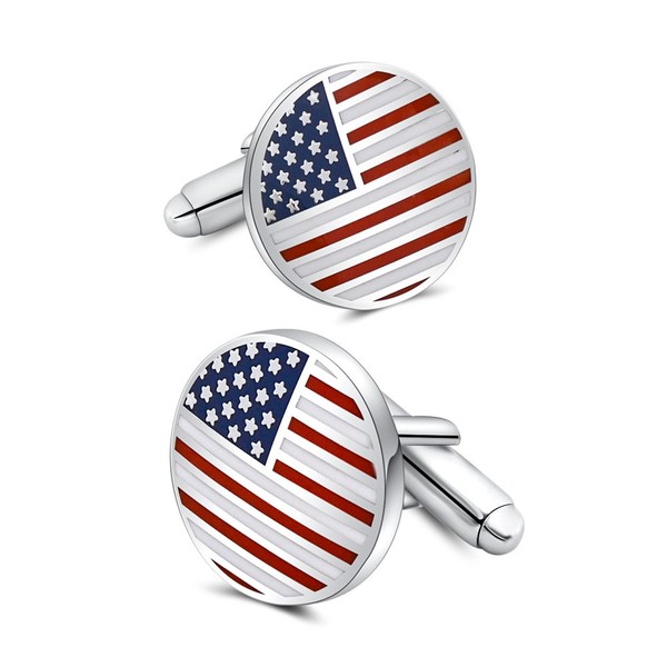 Mr.Van Mr.Van American Flag Cufflinks Platinum Plated Enamel USA Flag