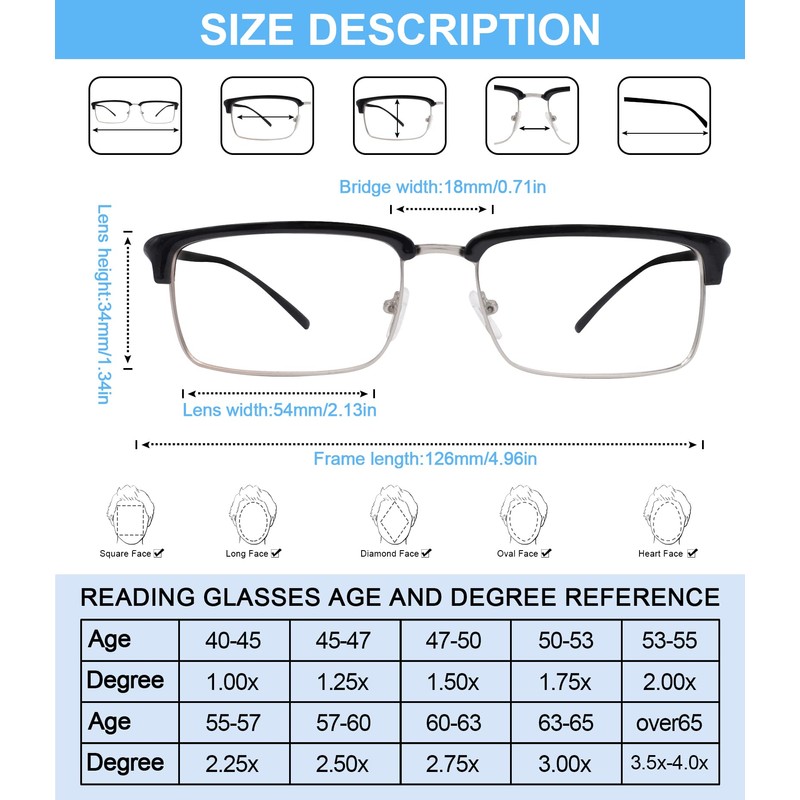 OCCI CHIARI Large Reading Glasses Men 2.25 Strength Stylish Readers