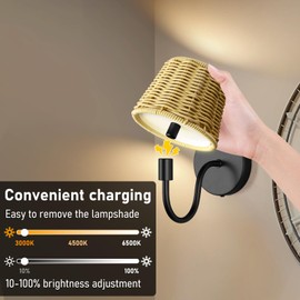 Jaenmsa Battery Operated Wall Sconce Set of 2, Rechargeable Wireless Sconces with Dimmable Detachable Magnetic Bulbs and Remote, 3 Colors Wall Lights for Bedroom Living Room Hallway Fireplace