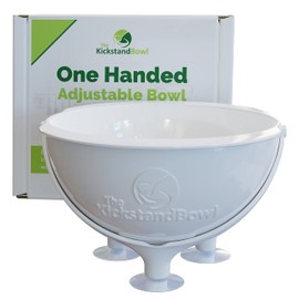 Kickstand One-Handed Adjustable Bowl | Bowl for Securing Individuals with Eating with One Hand | Microwave, Dishwasher Safe, Stackable, 1 Pack White