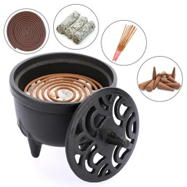 SUMtree Cast Iron Incense Burner Holder-Incense Burner with Lid Cone Incense Holde for Incense Sticks, Resin Incense, Cone Incense and Ritual Purpose, Office,Yoga,Livingroom Decoration,Etc
