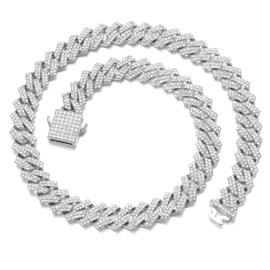 Mens Cuban Link Chain Men Iced Out Miami Cuban Chain Choker Necklace Diamond Chain for Men Women Hip Hop Jewelry Gift (Silver-10mm-18inch)