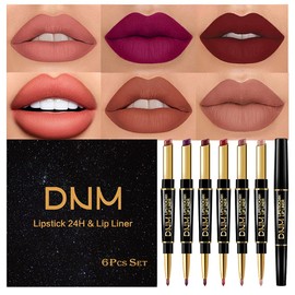 evpct 6 Pcs Lip Liner and Lipstick Set Kit Chestnut Nude Dark Red Matte Matt Mat 24 Hour Lipstick Pen and Lip Kit with Lip Liner Pencil Long Lasting Set for Women labiales mate 24 horas originales