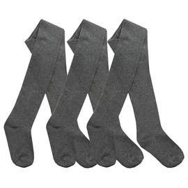 HD Novelty 3 Pairs Girls Cotton Rich Plain Tights Warm Soft Thick Formal Smart Casual Back to School Girl Tights (UK, Age, 9 Years, 10 Years, Regular, Grey)